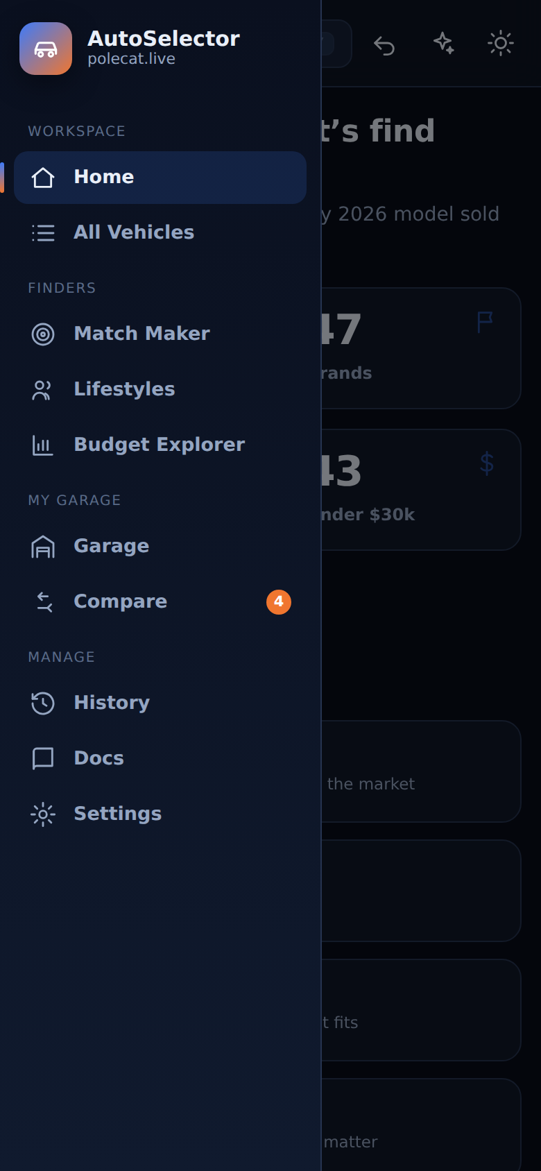 AutoSelector home on a phone